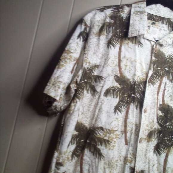 Joe Marlin Hawaiian Shirt L Button Up Short Sleeve Tropical Green Beige - Picture 7 of 16